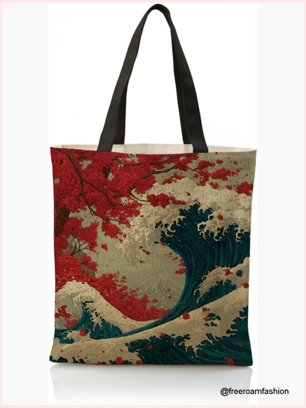 Vintage Japanese Art Canvas Tote Bag, The Great Wave off Kanagawa Design